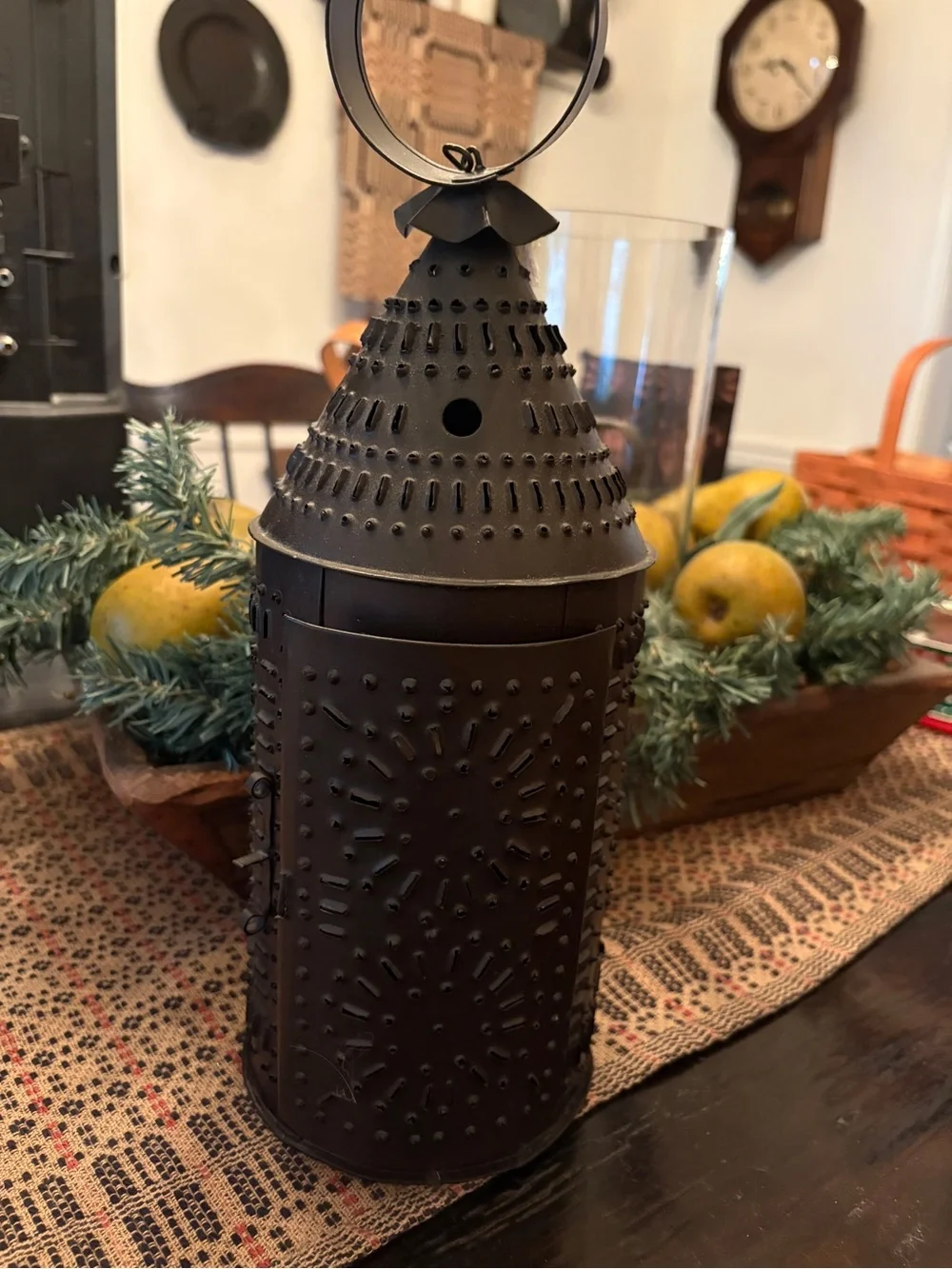 Punched Metal Hanging Lantern in Dark Brown(candle not included)